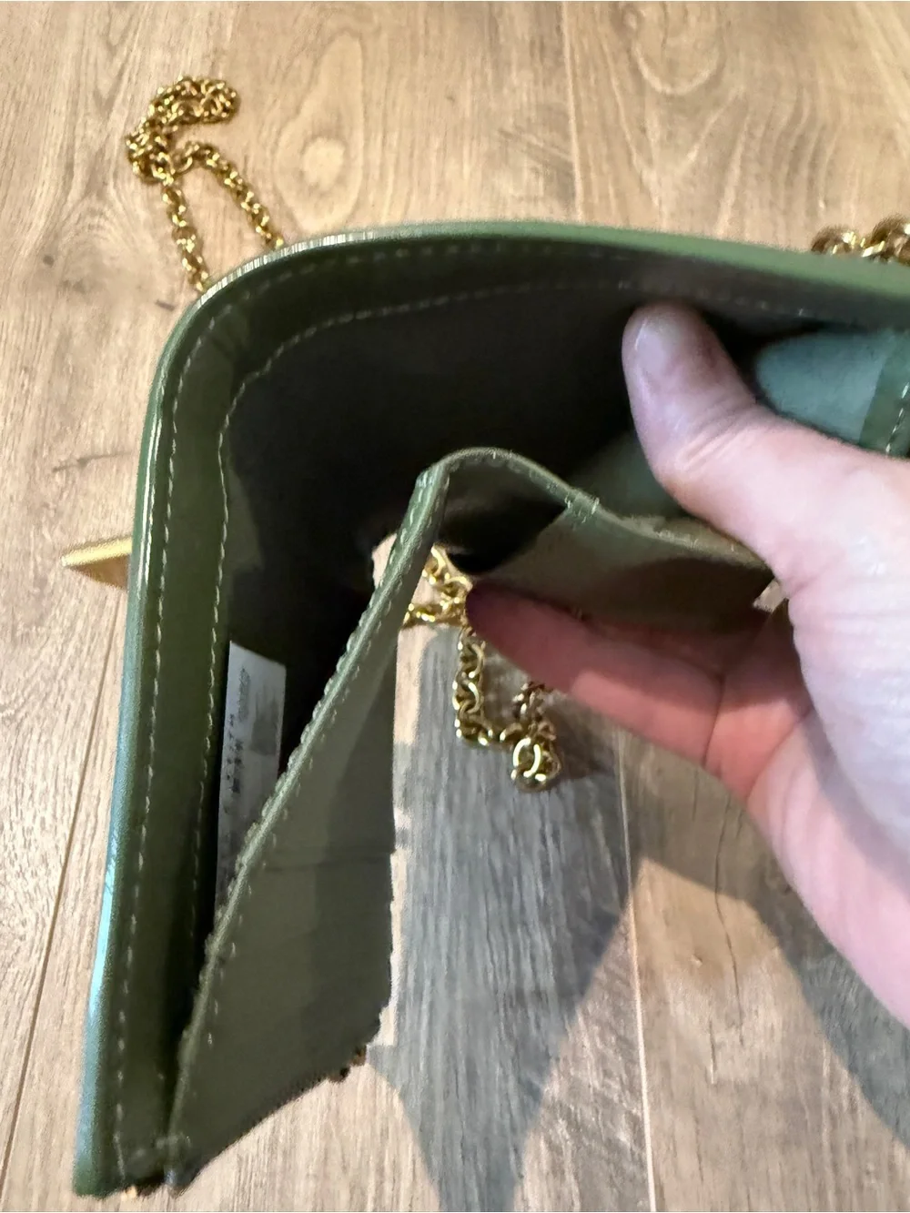 Charles & Keith Olive Quilted Crossbody with Gold Chain - Picture 5 of 8